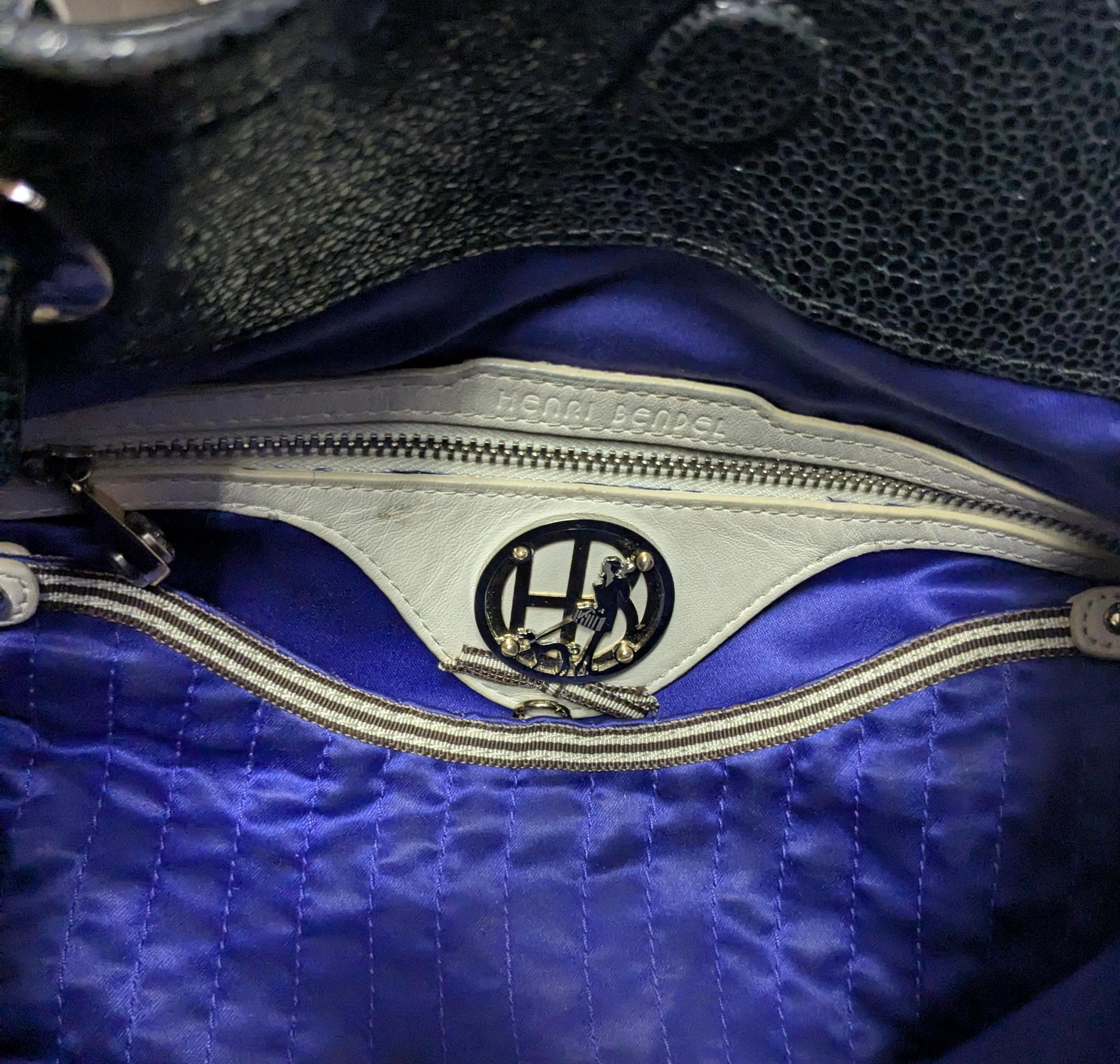 Henri Bendel Striped Handbag Signature Navy Blue and White 