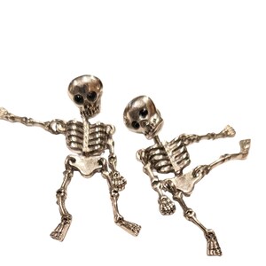 Vintage  Skull Skeleton Earrings Full Body Silver