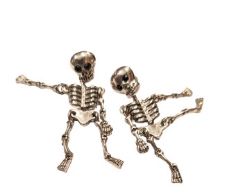 Vintage  Skull Skeleton Earrings Full Body Silver