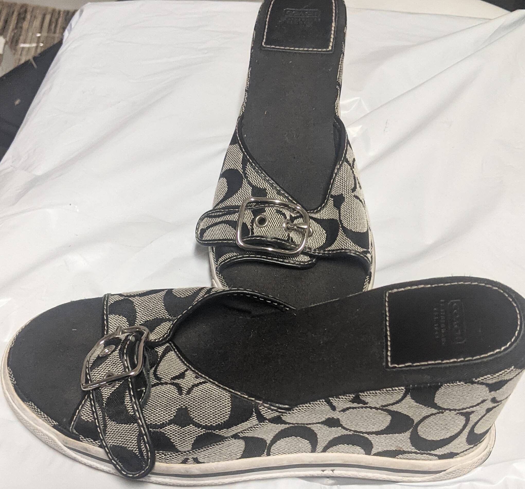 coach wedge sandals black