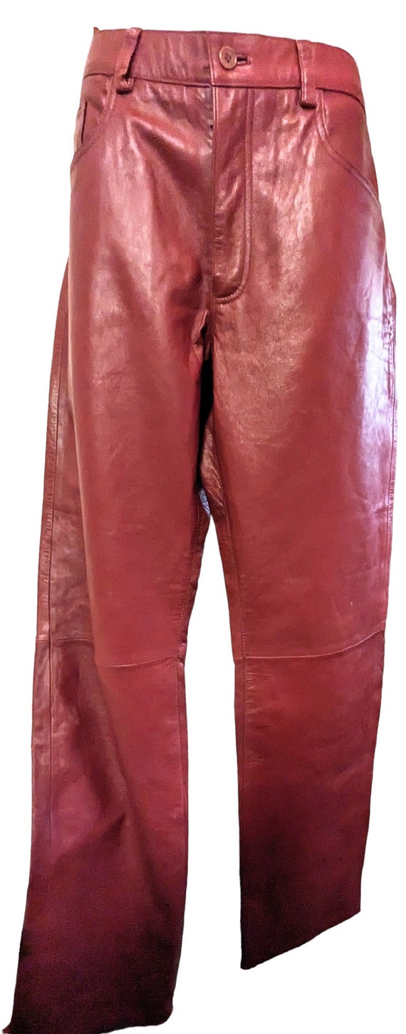 Vintage DKNY Red Leather Pants Sz 14 Straight Leg 
