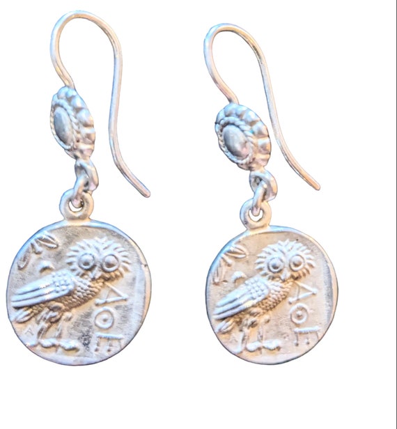 Owl Of Wisdom Silver Tetradrachm Coin Earrings Vin