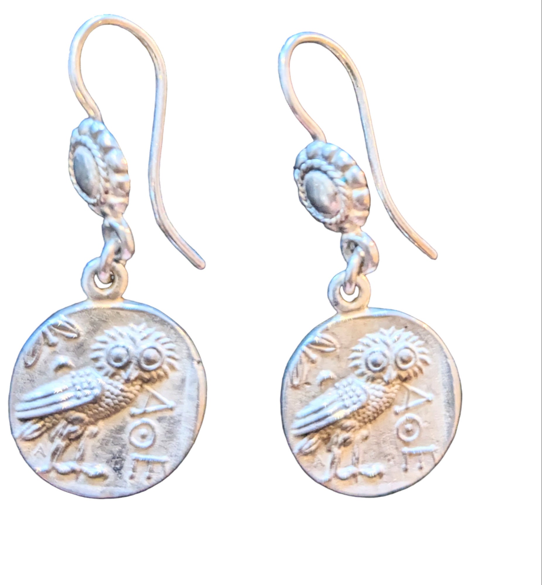 Vintage Coin Earrings  Owl Of Wisdom Silver Tetradrachm