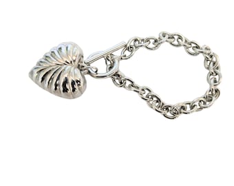 Heart Charm Toggle Bracelet Size 8 inches Stainless Steel Vintage