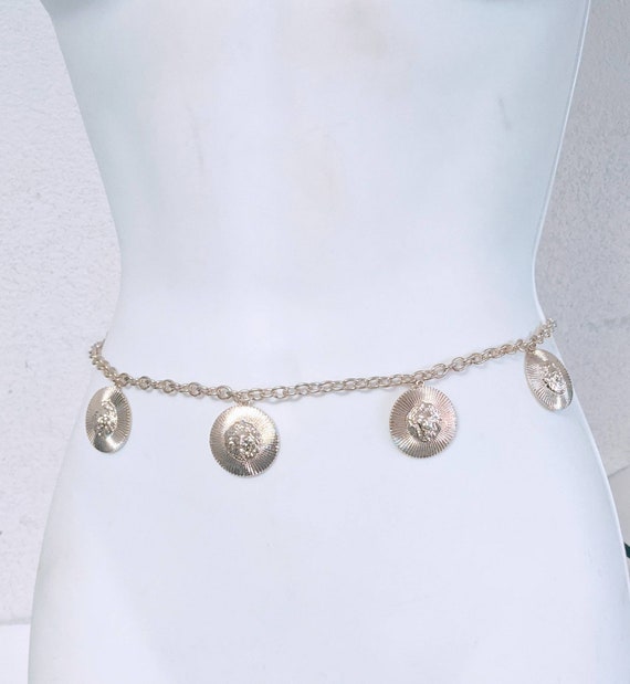 Gold Chain Link Lion Head Belt Women display picture 1