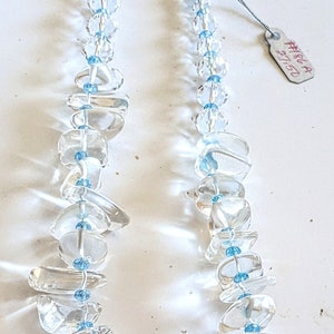 Vintage Clear Quartz and Blue Crystal Bead Necklace 20&quot;