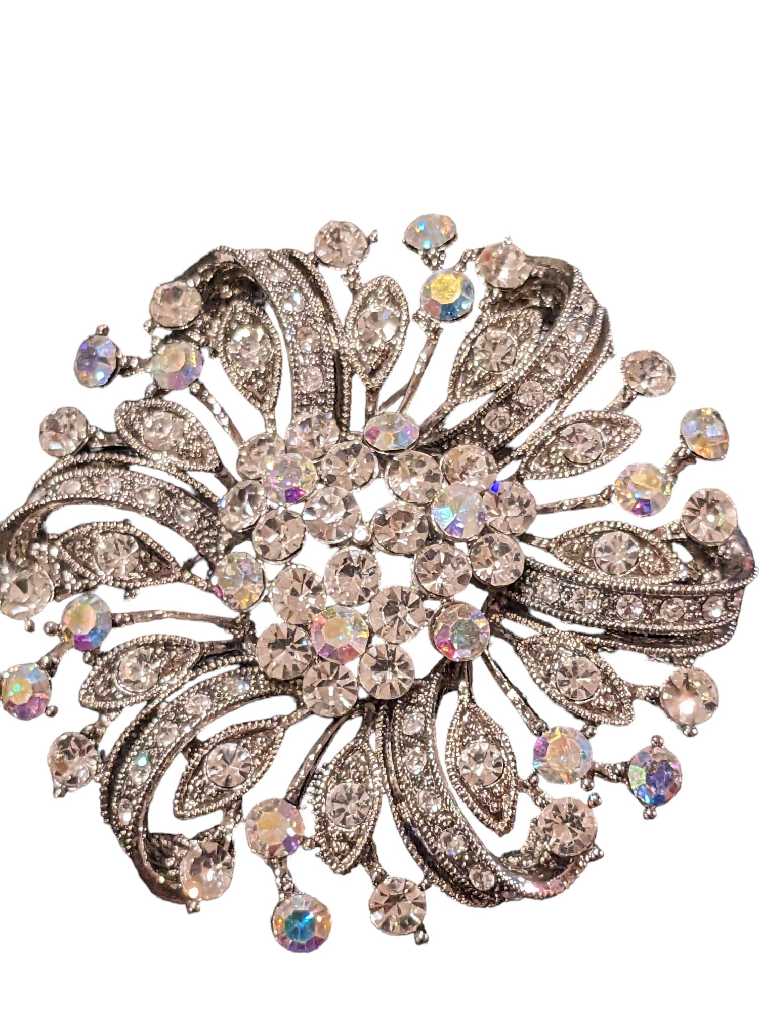 Broche Vintage Années 60 En Strass Irisés - Occasion En Très Bon état