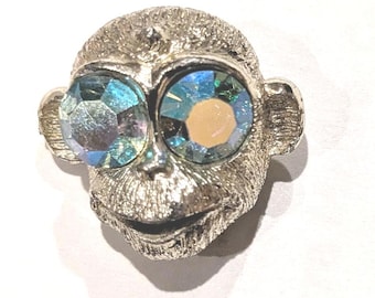 Pin vintage de los años 50 con cara de mono de LITTLE NEMO y ojos grandes de diamantes de imitación firmado