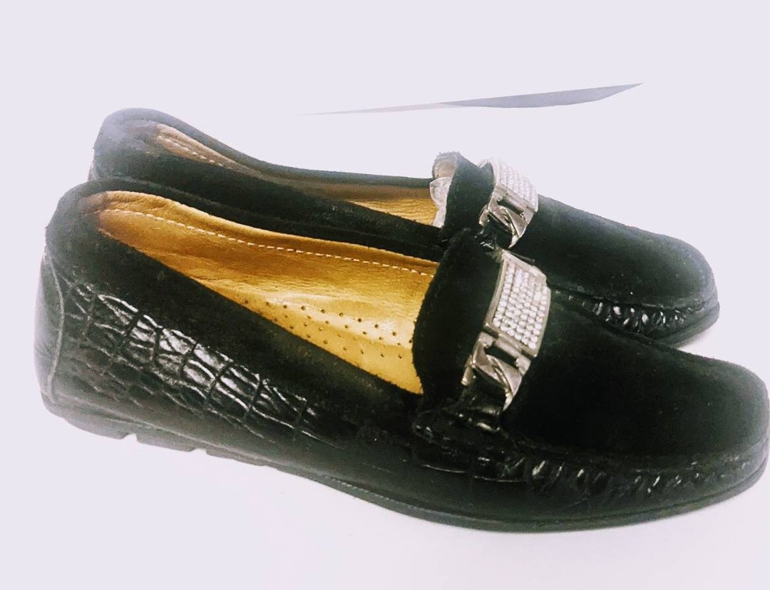 Michael Pasinkoff Black Leather Suede Loafers Girls Vintage 