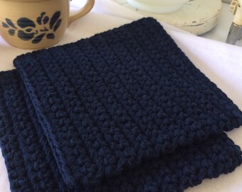 Navy Kitchen Decor--Set of 2 Hand-Crocheted Navy Blue Potholders--Nautical or Beach Theme Kitchen/Housewarming/Hostess Gift/Beach House