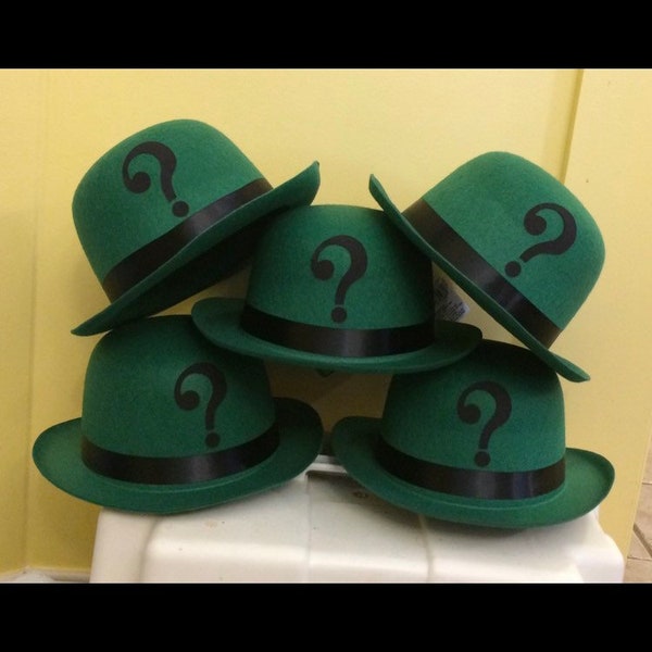 Green felt Derby Bowler HAT with Question Mark costume Cosplay Comic Con Halloween NEW