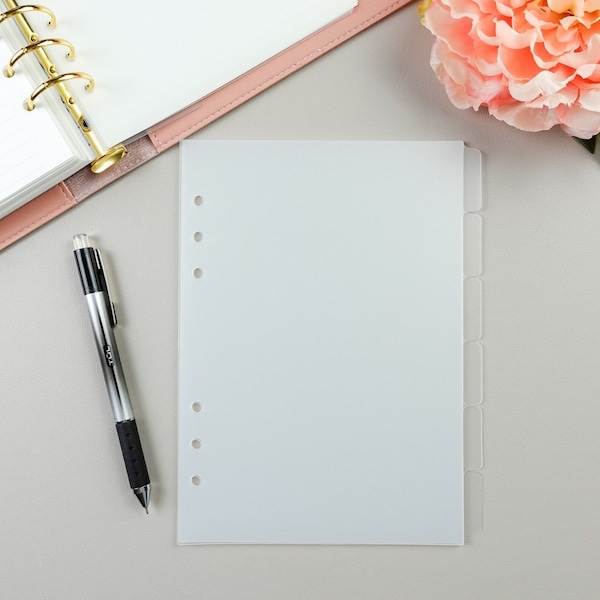 Frosted Plastic Tab Dividers - Set of 6 - A5 Size for 6-Hole Punched Agendas