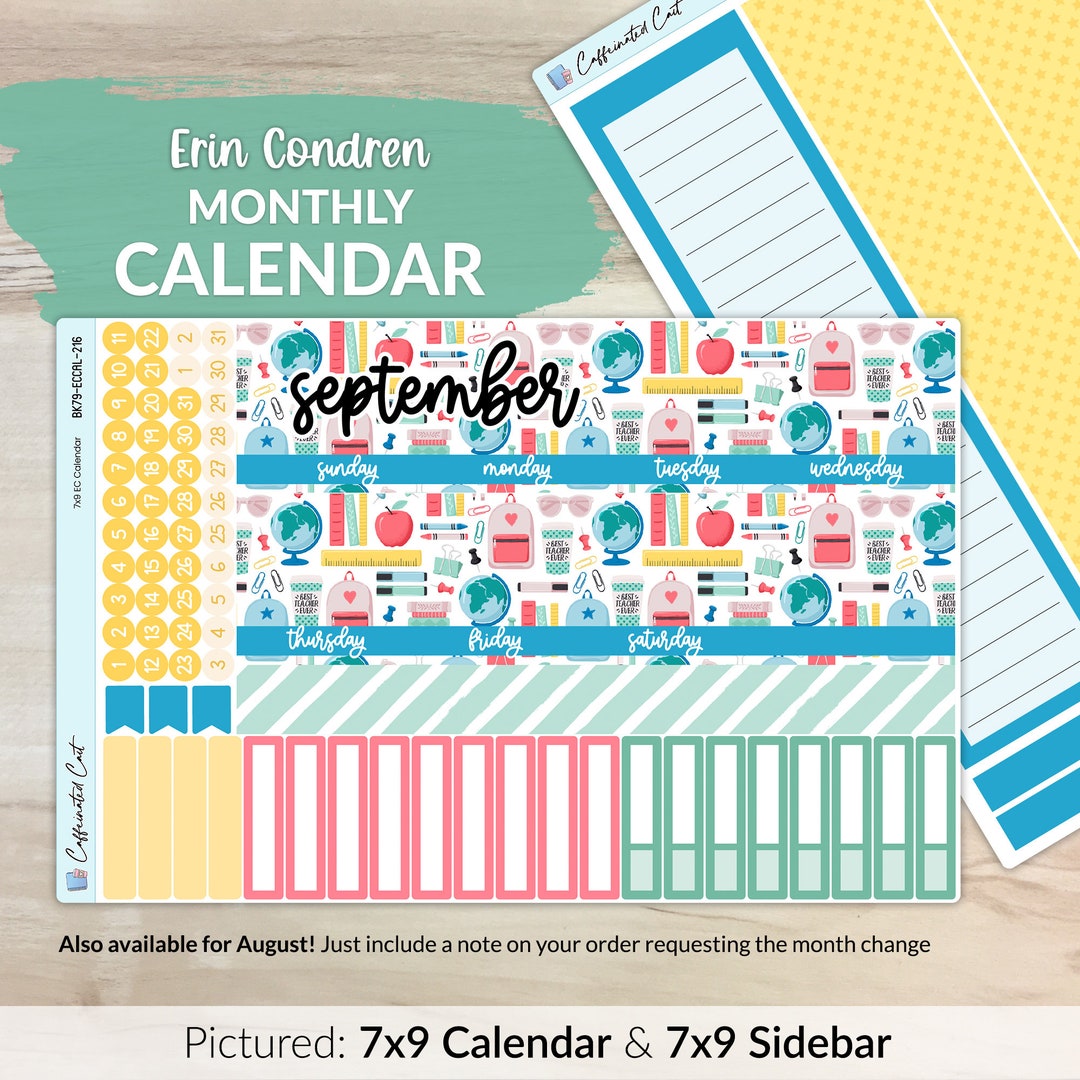 Calendar Kit for ERIN CONDREN Planners - Back to School [ MK-216 ] - Etsy
