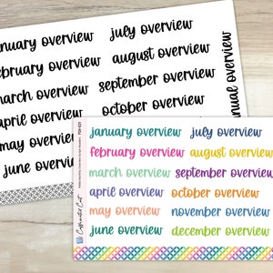 Monthly Overview Script Header Stickers - Font C