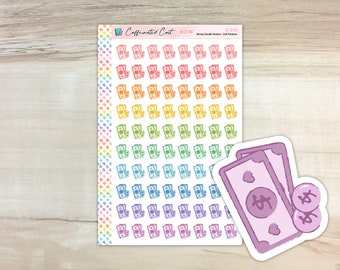 Cash / Dollar Bill Doodle Icon Stickers - Soft Rainbow Colorway [ D-010 ]
