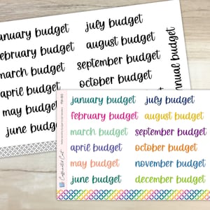 Monthly Budget Script Header Stickers - Font C