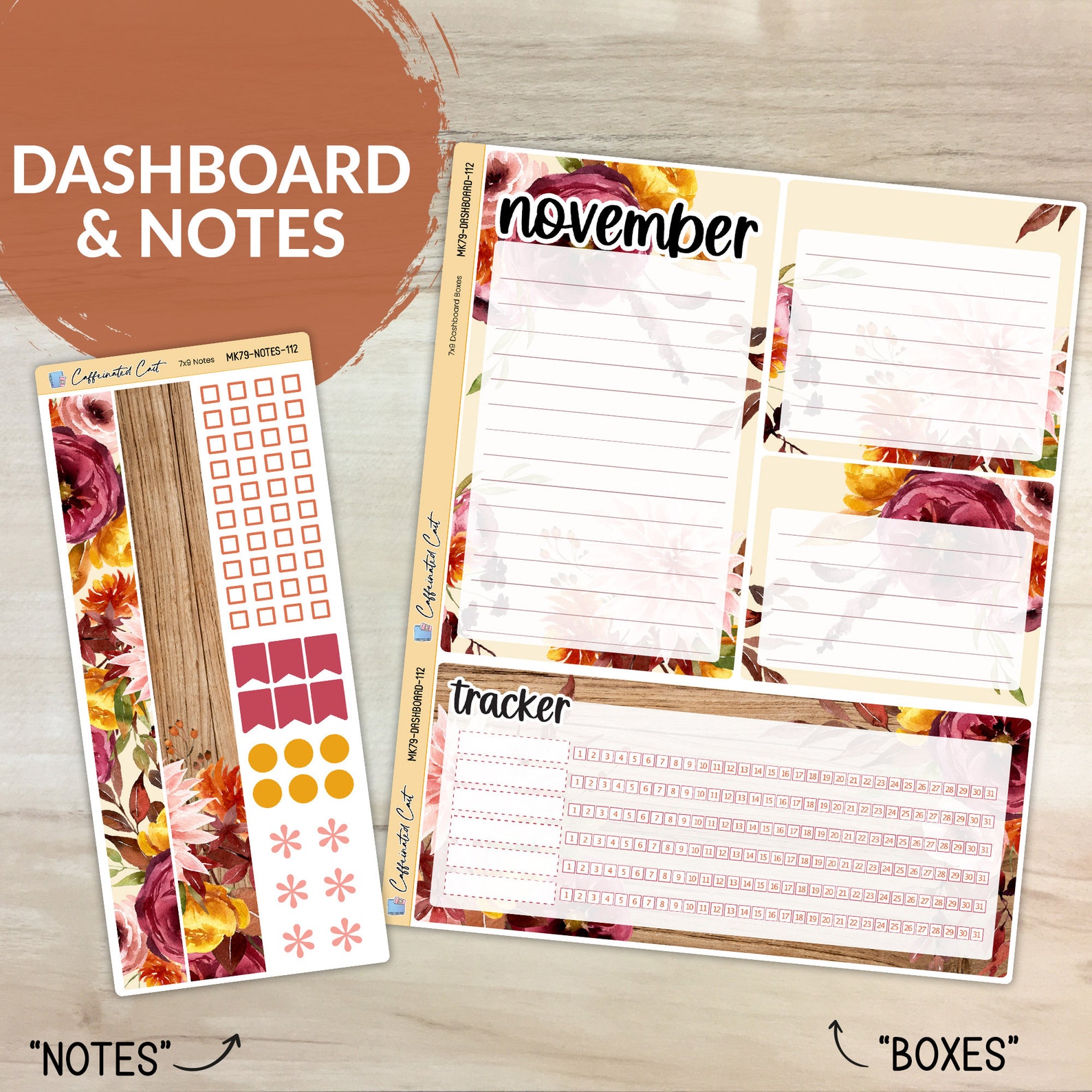 Dashboard and Notes Kit - Burnt Floral [ BK-112 ] - Etsy