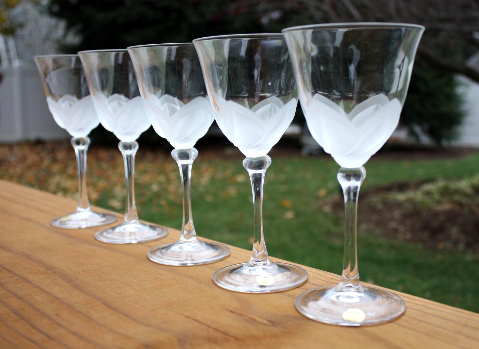 5 FLORENCE CRISTAL D'ARQUES Durand Crystal Flower Water Goblet Stemware Glasses Wedding Toasting Glass Bride Groom Vintage Wine France Flora