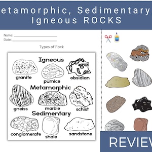 Learning about Types of Rocks with Rock Cycle, Sedimentary, Metamorphic and Igneous Activity Worksheets