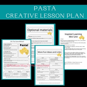 Creative Lesson Plans, Substitute Lesson Plans, Mini Teaching Units, PASTA Activities, Teaching Kids to Cook