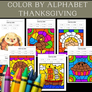 Colore del Ringraziamento in base all&#39;alfabeto, Colore in base all&#39;ABC, Fogli di lavoro divertenti per il Ringraziamento, Pagine da colorare in età prescolare