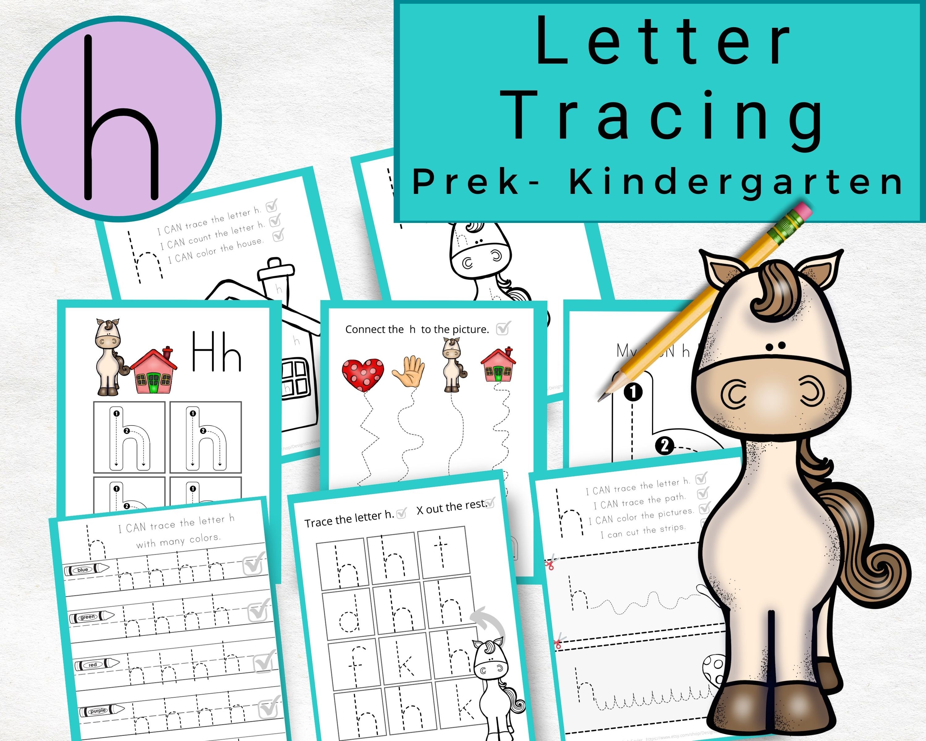tracing letter h worksheets kindergarten handwriting etsy