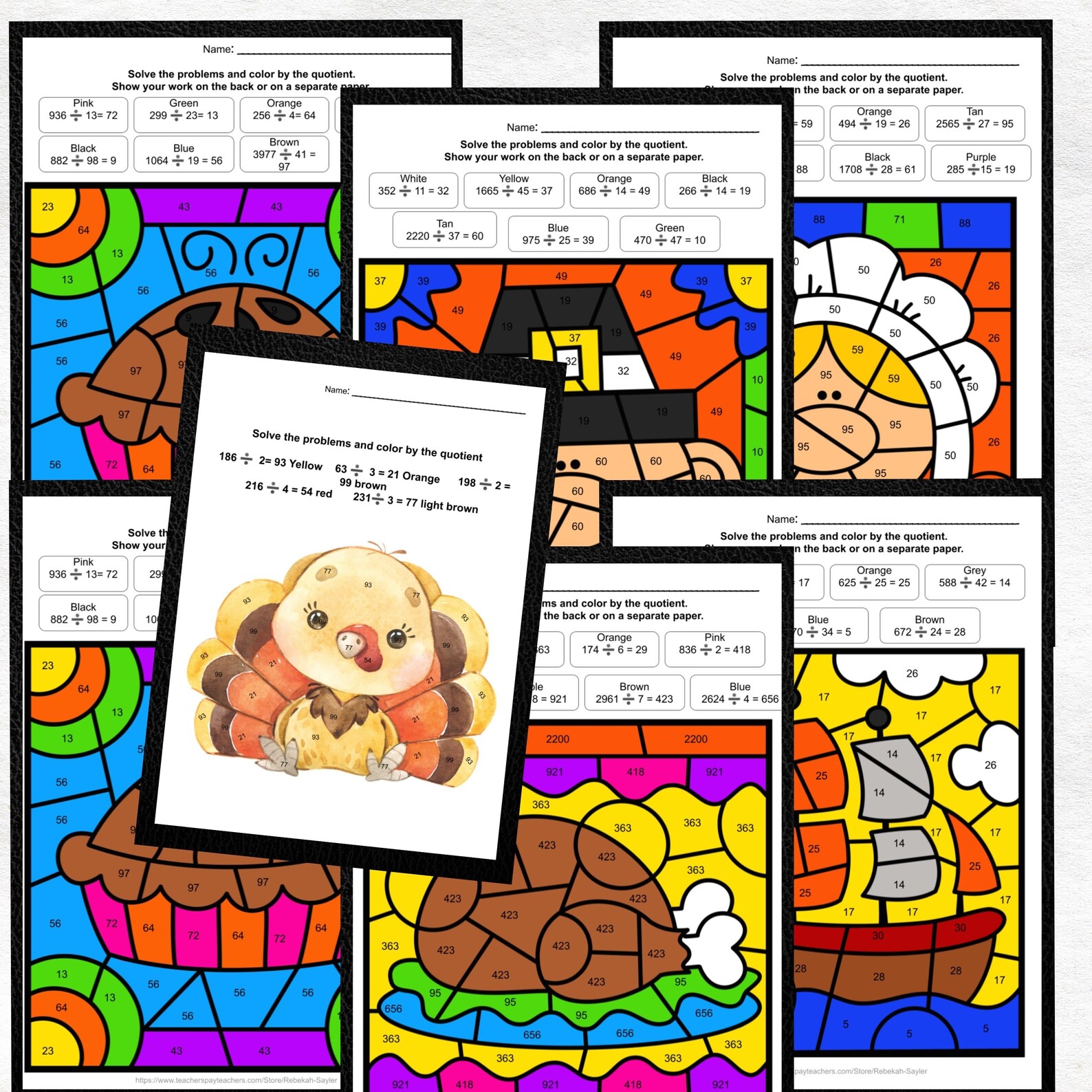 Thanksgiving Color by Division, Color by Number, Thanksgiving Math ...