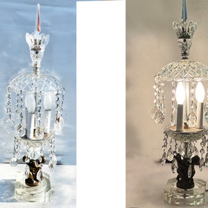 Unique and elegant vintage Hollywood Regency crystal cherub table lamp