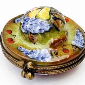 Vintage Rochard Limoges France Hand Painted  Cherry and Fruit Trinket Pill Box
