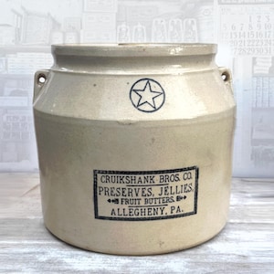 Antique Stoneware Crock CRUIKSHANK Bros. Preserves Jellies Fruit Butters Allegheny PA - Great shape -
