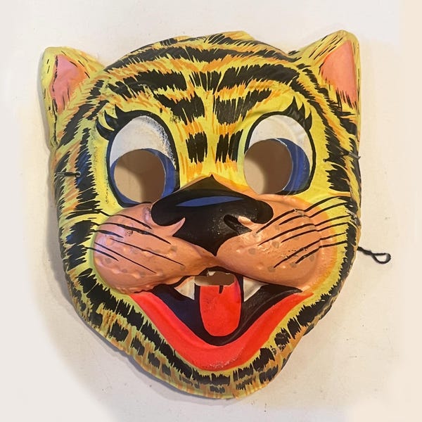 Disfraz vintage de tigre de Ben Cooper: máscara de plástico y pijama, talla 6-8