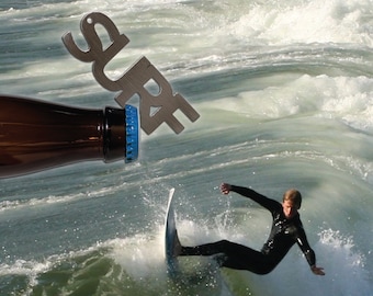 SURF Bottle Opener  (Magnet or Keychain Craft Beer Cider Lover gift, Surfing Beach Life)