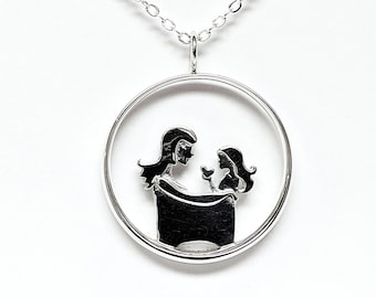 Mother and Daughter Pendant Necklace: Silver Motherhood Jewelry