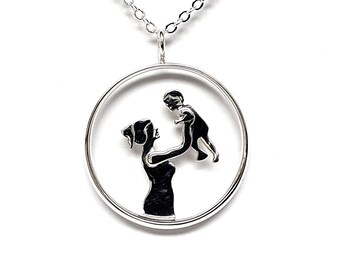 Mother and Son Pendant Necklace: Sterling Silver Motherhood Jewelry