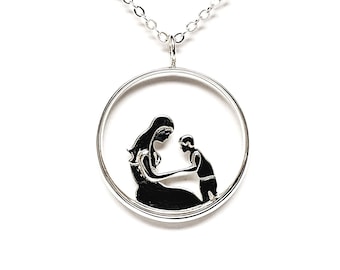 Mother and Son Pendant Necklace: Sterling Silver Motherhood Jewelry