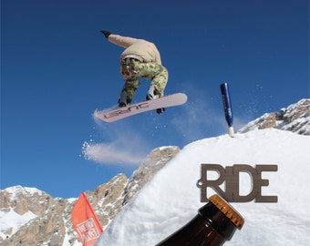 RIDE Bottle Opener (Magnet or Keychain Craft Beer Cider Snowboard Cycle Spin)
