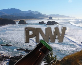 PNW Bottle Opener Keychain: Stainless Steel Magnet, Portland Oregon Gift