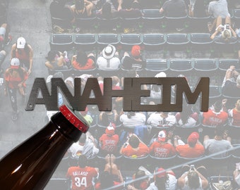 Anaheim Bottle Opener: Laser Cut Brushed Stainless Steel, Magnet Keychain