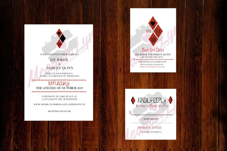 Harley Quinn Joker Wedding Invitation Set Digital Etsy
