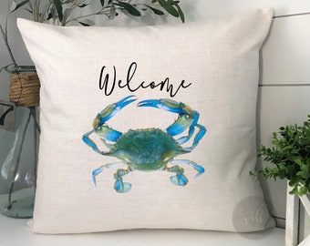 Blue Crab Pillow Cover | Beach Themed Decor | Summer Decor | Summer Pillow | Crab decor | Beach Pillow | Nautical Decor | Blue Crab