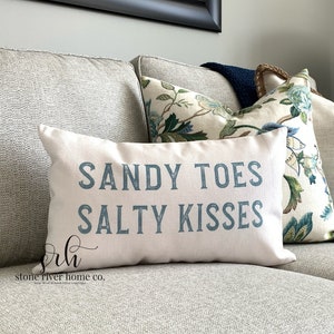 Sandy Toes Salty Kisses Throw Pillow Cover | Beach Themed Decor | Summer Decor | Summer Throw Pillow | Lake Decor | Beach Pillow
