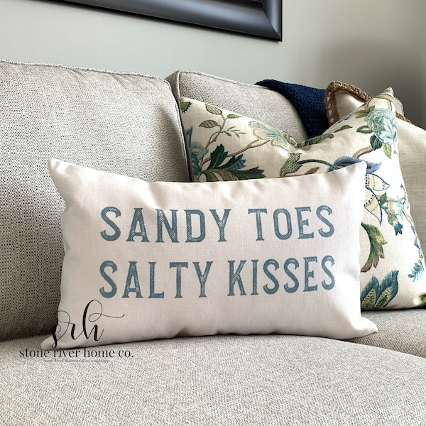 Sandy Toes Salty Kisses Throw Pillow Cover | Beach Themed Decor | Summer Decor | Summer Throw Pillow | Lake Decor | Beach Pillow