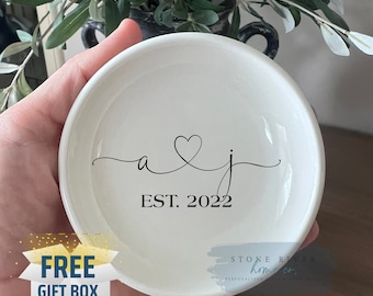 Personalized Ceramic Ring Dish: Engagement Gift, Bridal Shower (Gift Box)
