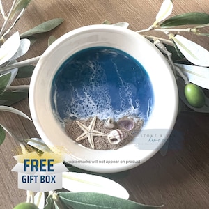 Ocean Beach Resin ring dish | ocean decor trinket ring dish | Gift for her | coastal decor | Beach epoxy | Engagement gift | Jewelry dish