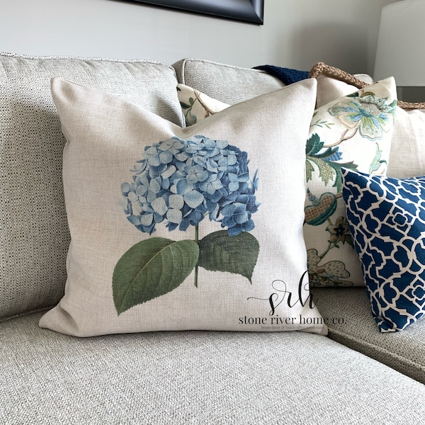 Blue Hydrangea Pillow Cover: Botanical Spring Decor