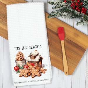 Tis the Season waffle weave kitchen towel | Christmas kitchen decor | Farmhouse Christmas kitchen | Christmas gift | Holiday decoration