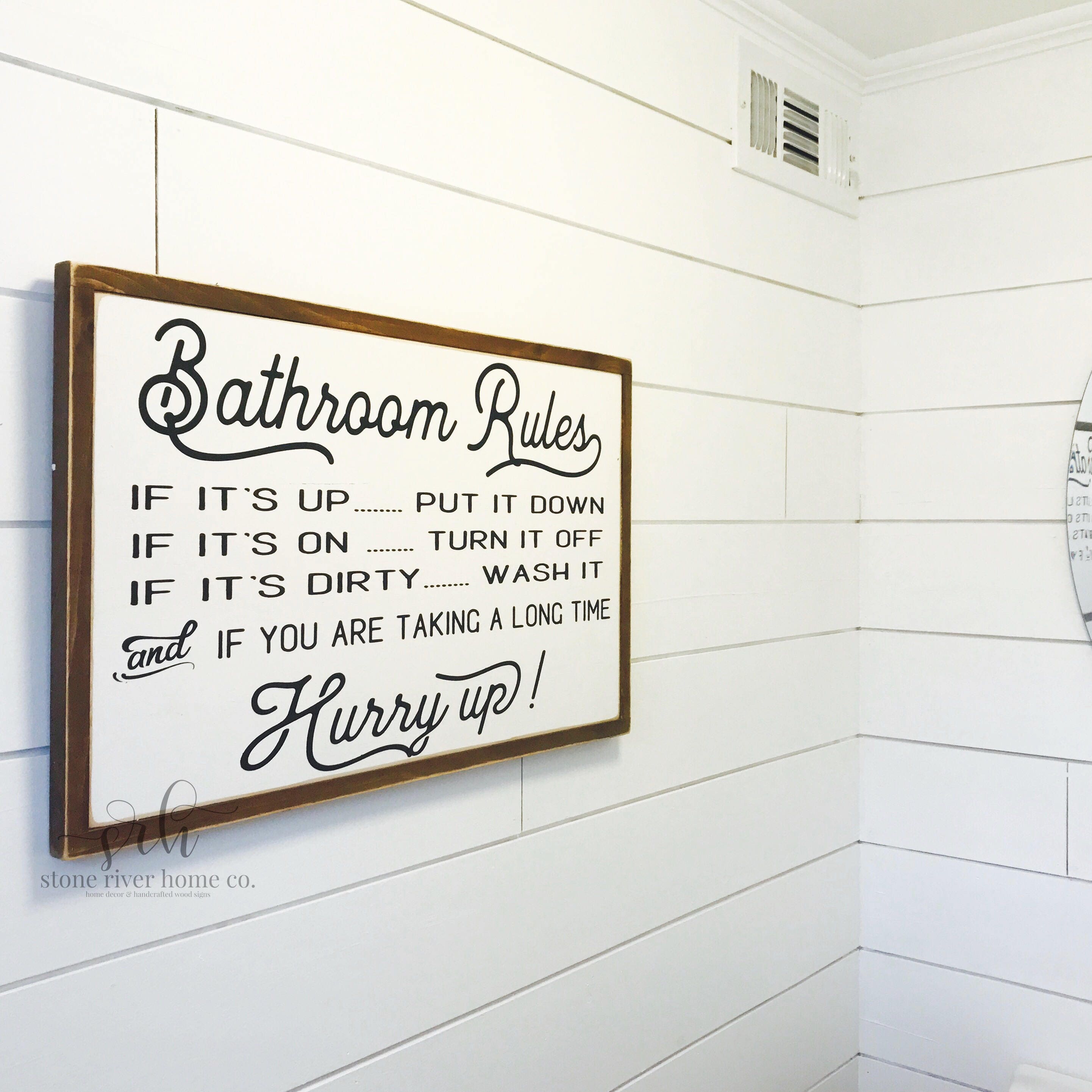 Bathroom Rules Painted Wood Sign Bathroom Decor Distressed Etsy