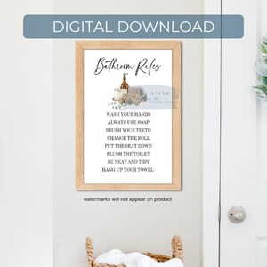 Bathroom rules digital download | farmhouse bathroom print | bathroom decor | bathroom wall art | bathroom wall decor | bathroom shelf print