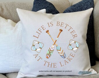 Life is better on the lake throw pillow cover | summer decor | boat dock pillow | lake decor | beach pillow | nautical anchor coastal decor
