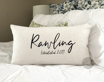 Personalized Family Name & Est Date Lumbar Pillow Cover | Decorative Pillow | Farmhouse Throw Pillow Cover | Wedding Gift | Anniversary Gift